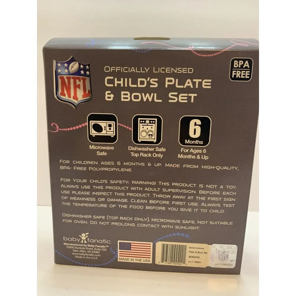 NFL Seattle Seahawks Child's Plate And Bowl Set NFL‎ kids Officially Licensed